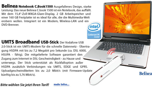 Mobiles Internet Notebook + UMTS USB-Stick